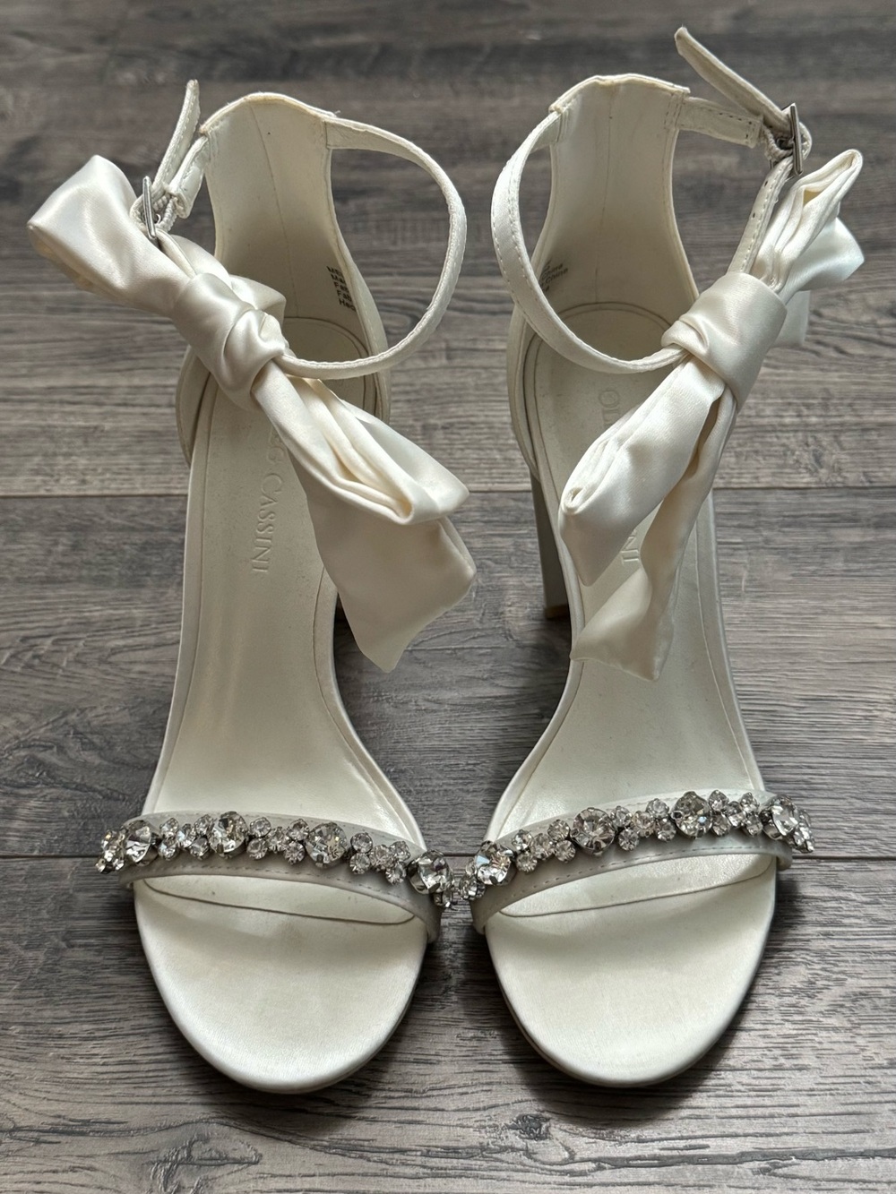 Oleg Cassini Removable Ankle Bow Crystal Strap Heeled Sandals - Size 5
